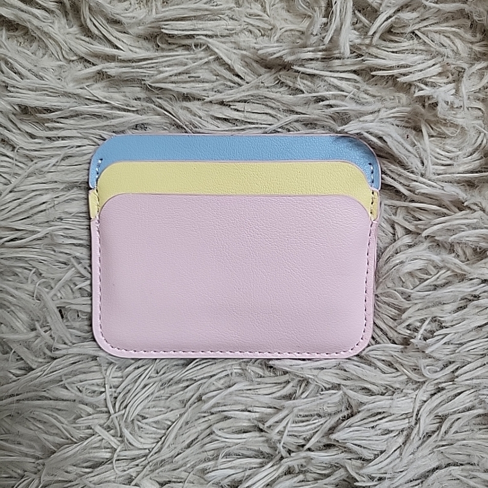 Pastel Tricolor Card Holder Wallet Cutie Pink Yellow Blue